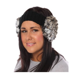 Faux Fur Ear Muff Headband Black Beige